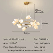 Modern Luxury French Creamy Wind Ceramic Chandelier Living Dining Room Bedroom Led Pendant Lamp Home Decor Hanging Light Fixture