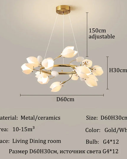 Modern Luxury French Creamy Wind Ceramic Chandelier Living Dining Room Bedroom Led Pendant Lamp Home Decor Hanging Light Fixture