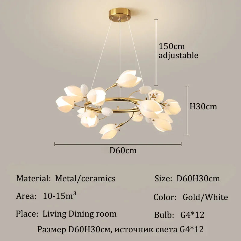 Modern Luxury French Creamy Wind Ceramic Chandelier Living Dining Room Bedroom Led Pendant Lamp Home Decor Hanging Light Fixture