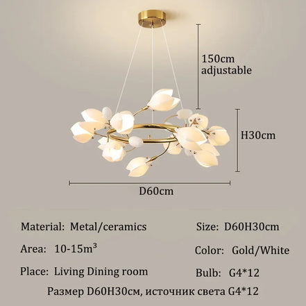 Modern Luxury French Creamy Wind Ceramic Chandelier Living Dining Room Bedroom Led Pendant Lamp Home Decor Hanging Light Fixture