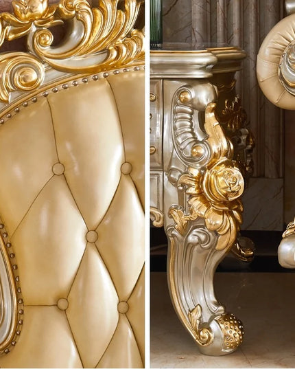 European Royal Luxury Villa Living Room Sofa Set Large Sized Solid Wood Carving with Noble Gold Finish for Hotels