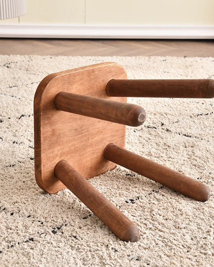 1pc All Solid Wood Shoe Changing Stool, Small Walnut Color Stool For Living Room, Entrance, Bathroom, Bedroom, Kitchen