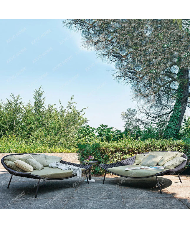 Balcony Garden Sofa Large Reclining Bed Internet Celebrity Rattan Hotel Outdoor Pool Courtyard Open-Air Round Bed Table Combinat