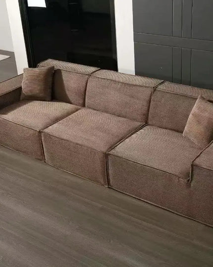 Compressed fabric sofa corduroy small unit straight row full sponge sofa without skeleton tofu block sofa