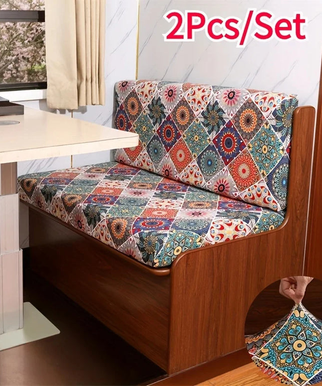 2pcs/set Flowers Printed RV Dinette Cushions Covers Elastic Spandex Sofa Cover Outdoor Camper Car Bench Protector Cover Home