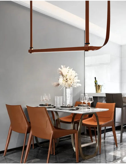 Modern LED Leather Chandelier Minimalist long chandelier For Living Room Kitchen Island Decor Dining Table Hanging Lamp fixtures