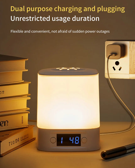 LED Night Lamp Rechargeable Table Lamp Clock Display Soft Sleeping Lamp Touch Switch Bedside Lamp for Bedroom Decor