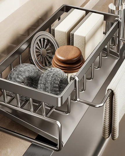 Sink Cleaning Tools Storage Rack Kitchen Drain Organizer Sponge Cleanser Rag Hanger - Space-Saving Home Essential