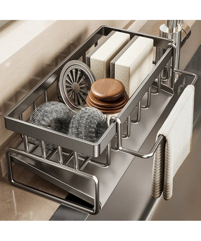 Sink Cleaning Tools Storage Rack Kitchen Drain Organizer Sponge Cleanser Rag Hanger - Space-Saving Home Essential