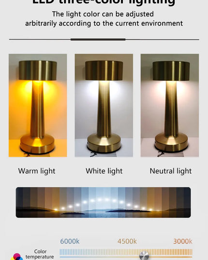 Rechargeable Led Table Lamp Retro Night Light Desk Bar Coffee Dining Room Home Decor Wireless 3 Colors Dimmable Touch Switch