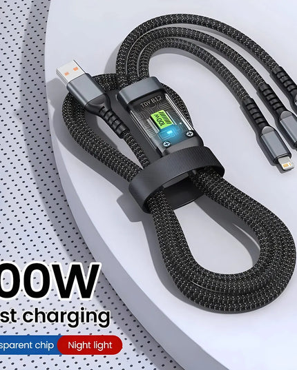 3 in 1 100W USB A Cable Fast Charging Micro USB Data Cord Phone Charger Quick Charge Cable For iPhone Samsung Xiaomi Huawei