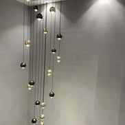 Modern LED Crystal Chandelier Art Decor Ball Long Hanging Lamps for Staircase Minimalist Round Gold Creative Lighting Fixtures