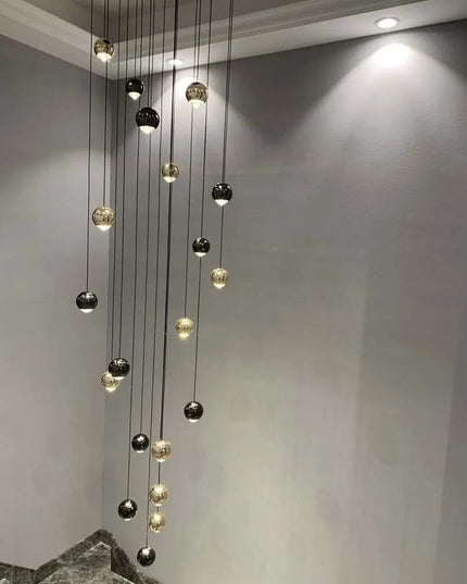 Modern LED Crystal Chandelier Art Decor Ball Long Hanging Lamps for Staircase Minimalist Round Gold Creative Lighting Fixtures