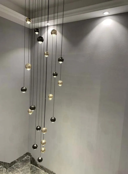 Modern LED Crystal Chandelier Art Decor Ball Long Hanging Lamps for Staircase Minimalist Round Gold Creative Lighting Fixtures