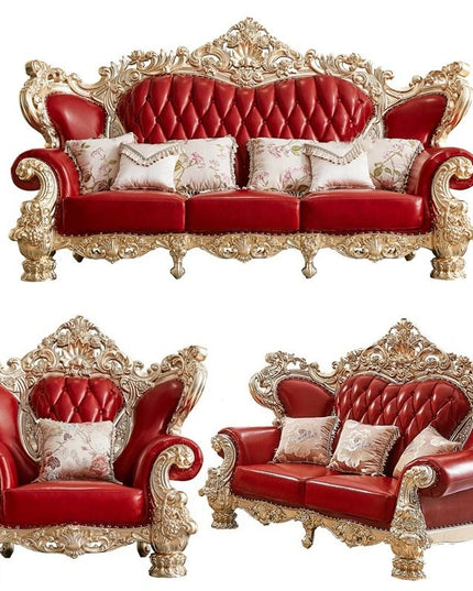 European Royal Luxury Villa Living Room Sofa Set Large Sized Solid Wood Carving with Noble Gold Finish for Hotels