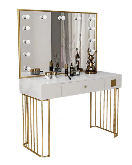 Vanity Set with Lighted Mirror, Makeup Vanity Dressing Table with LED Light, Drawers, Storage Shelves and Cosmetics Cabinet