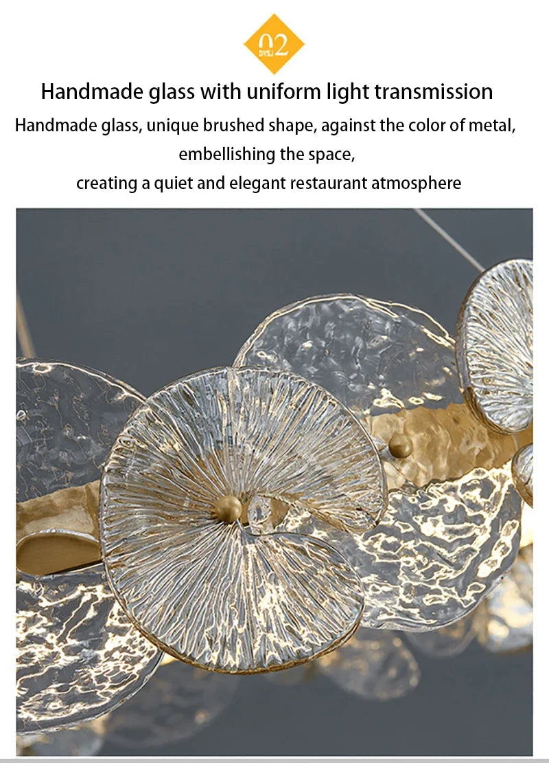 Modern LED Chandelier Lamp For Living Room Bedroom Dining Kitchen Ceiling Lights Ring Glass Flower Design Suspension Light