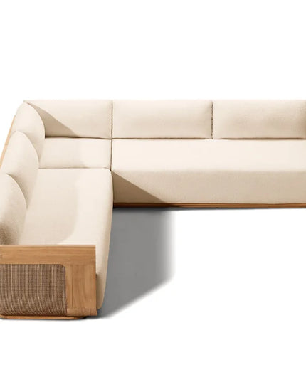 High Quality Hotel Patio Sectional L Shape Sofa Garden Set All Weather Rattan Teak Outdoor Furniture Set