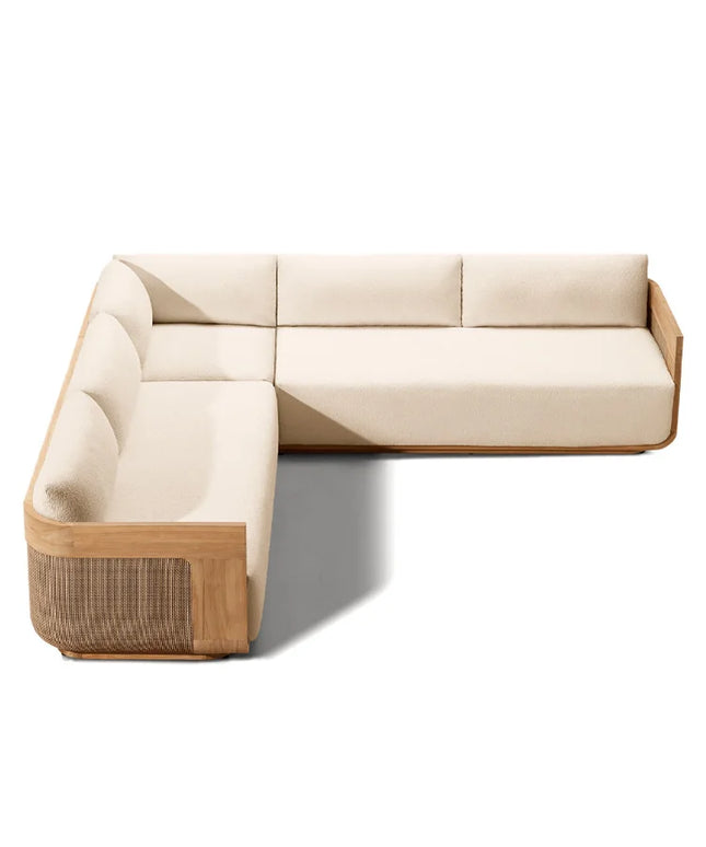 High Quality Hotel Patio Sectional L Shape Sofa Garden Set All Weather Rattan Teak Outdoor Furniture Set
