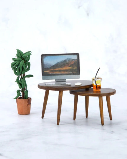 1 Set 1:12 Dollhouse Miniature Wooden Furniture Triangle Coffee Table Computer Desk Tea Model Living Room Home Decor Toy