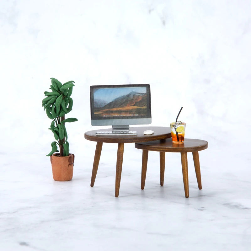 1 Set 1:12 Dollhouse Miniature Wooden Furniture Triangle Coffee Table Computer Desk Tea Model Living Room Home Decor Toy