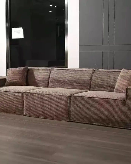 Compressed fabric sofa corduroy small unit straight row full sponge sofa without skeleton tofu block sofa