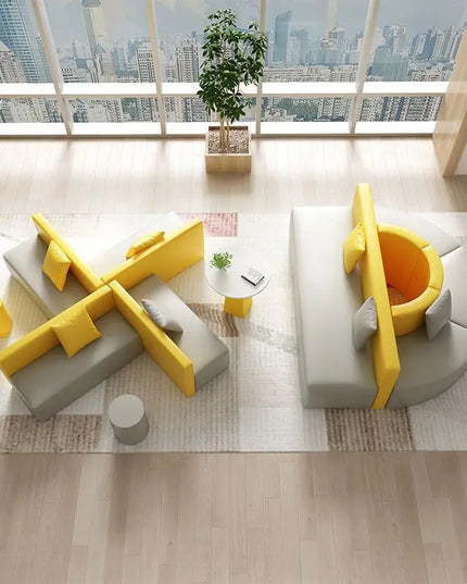 Modern S-Shape Sectional Sofa Set for Home Office for Hotels Public Areas Restaurants Durable PU Leather Cover
