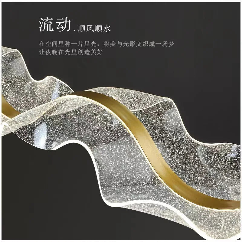 Modern Wave LED Pendant Lights for Living Restaurant Room Food Tables Bar Golden Chandelier Home Decor Hanging Light Fixture