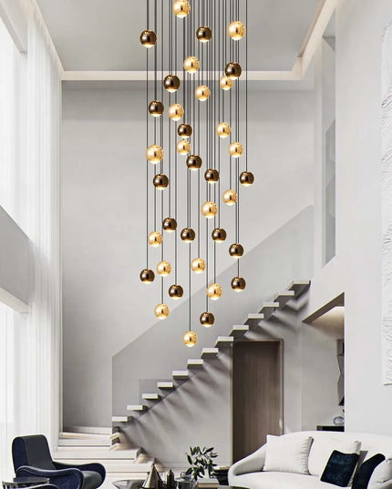 Modern LED Crystal Chandelier Art Decor Ball Long Hanging Lamps for Staircase Minimalist Round Gold Creative Lighting Fixtures
