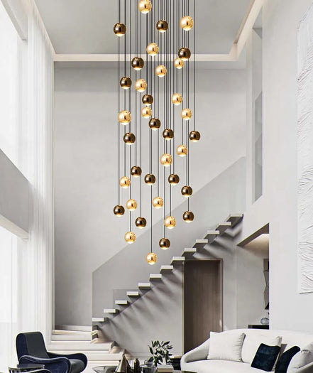 Modern LED Crystal Chandelier Art Decor Ball Long Hanging Lamps for Staircase Minimalist Round Gold Creative Lighting Fixtures