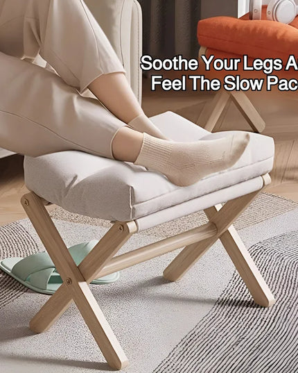 Solid Wood Shoe Changing Stool Footstool Sofa Rest Footstool, Folding Low Stool for The Entryway, Cotton-filled Cushion Stool
