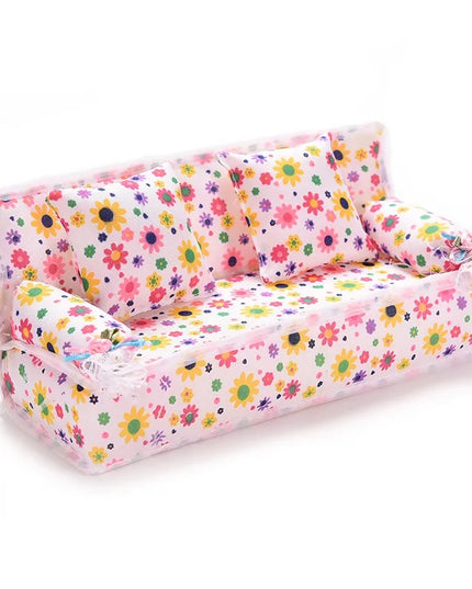 1 Set Cute Miniature Doll House Furniture Flower Cloth Sofa With 2 Cushions Pretend Play For Doll Kids Play House Toys