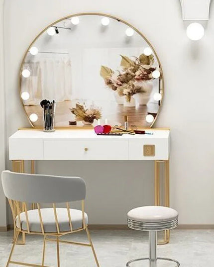 Vanity Set with Lighted Mirror, Makeup Vanity Dressing Table with LED Light, Drawers, Storage Shelves and Cosmetics Cabinet