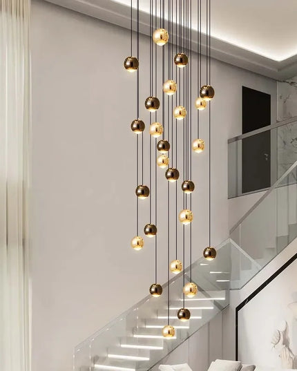 Modern LED Crystal Chandelier Art Decor Ball Long Hanging Lamps for Staircase Minimalist Round Gold Creative Lighting Fixtures