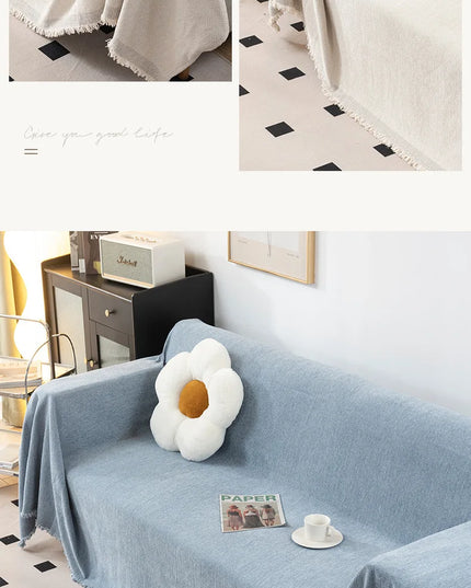 Home Sofa Cover With Tassel Living Room Sofas Blanket Cover Sofa Cover Seat 3 Seater Sofa Blanket Cover Beige