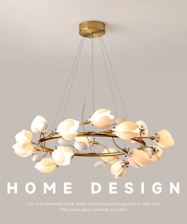Modern Luxury French Creamy Wind Ceramic Chandelier Living Dining Room Bedroom Led Pendant Lamp Home Decor Hanging Light Fixture