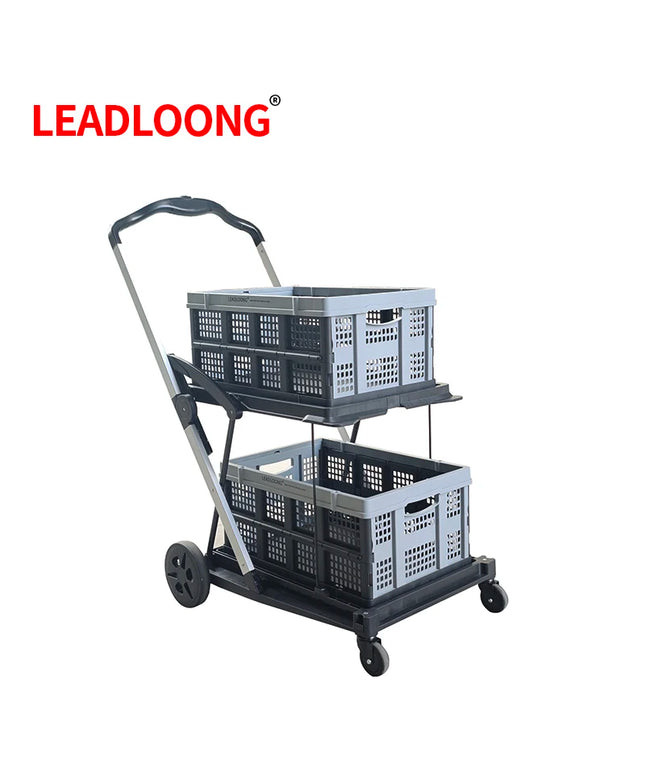 LEADLOONG Wholesale Two Tier Shopping Troller Factory Supermaket Equipment Double Desk Carts for Grocery  Store