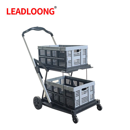 LEADLOONG Wholesale Two Tier Shopping Troller Factory Supermaket Equipment Double Desk Carts for Grocery  Store