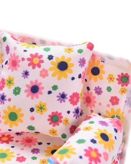 1 Set Cute Miniature Doll House Furniture Flower Cloth Sofa With 2 Cushions Pretend Play For Doll Kids Play House Toys