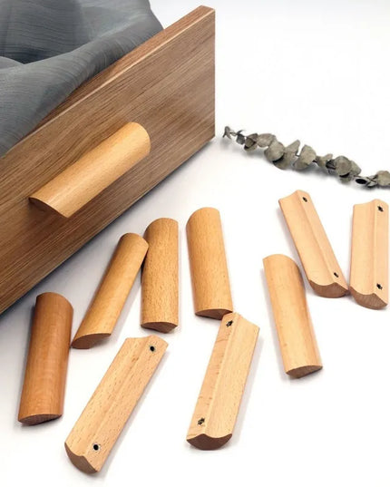 Natural Wood Furniture Handles Kitchen Door Knobs Cabinets Pulls Beech Wooden Handles for Cabinet and Drawers Furniture Hardware