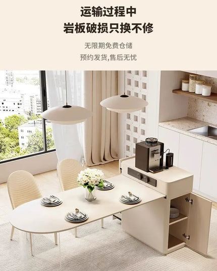 Kitchen Island with Extendable Dining Table Integrated Rolling Kitchen Storage Household with Slate Rack Cabinet for Kitchen