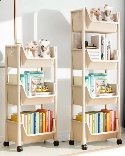 Children's Bookcases Rack Cart Home Toy Storage Reading Shelves Furniture With Wheels Removable Small Bookshelves With Wheels