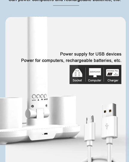 Rechargeable Table Lamp for Study, Desk Lamp Reading Light Led Table Light with Fan, Led Clock Dispaly Reading Lamp