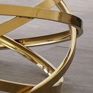 --Stainless steel frame living room side table golden glass top round coffee table modern sets clear fashion indoor