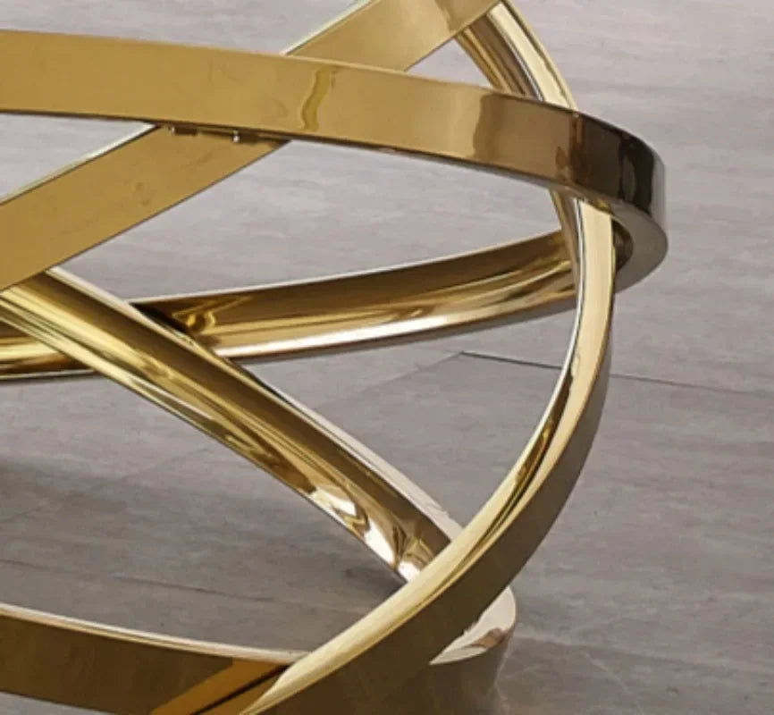 --Stainless steel frame living room side table golden glass top round coffee table modern sets clear fashion indoor