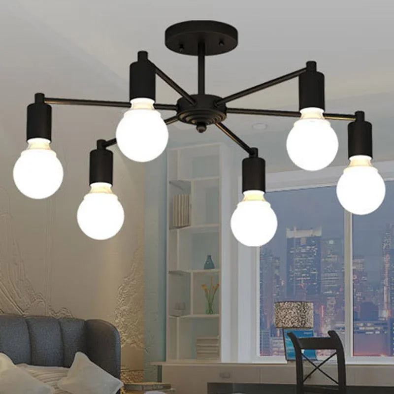 Modern Chandelier  Industrial  Living Room Black E27 Hotel Hall Home Decor Parlor Retro Simple Household Art Pendant Lights
