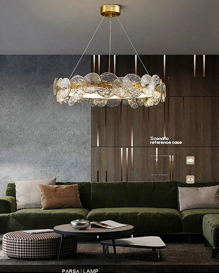 Modern LED Chandelier Lamp For Living Room Bedroom Dining Kitchen Ceiling Lights Ring Glass Flower Design Suspension Light