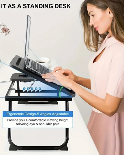 Portable Bed/Sofa Table, Sofa Tray, Home Desk, Breakfast Tray with Cup Holder, Bedside Laptop Stand, Foldable Bed Table