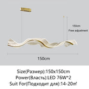 Modern Wave LED Pendant Lights for Living Restaurant Room Food Tables Bar Golden Chandelier Home Decor Hanging Light Fixture