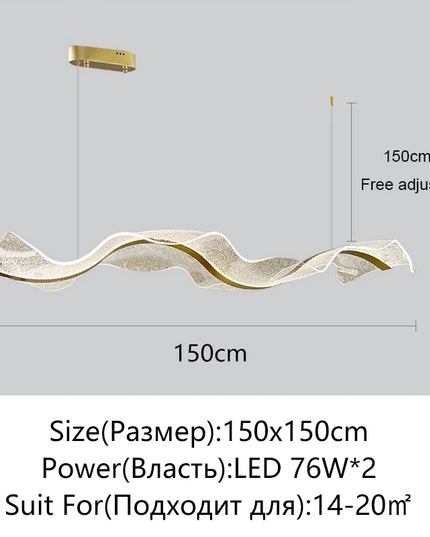 Modern Wave LED Pendant Lights for Living Restaurant Room Food Tables Bar Golden Chandelier Home Decor Hanging Light Fixture